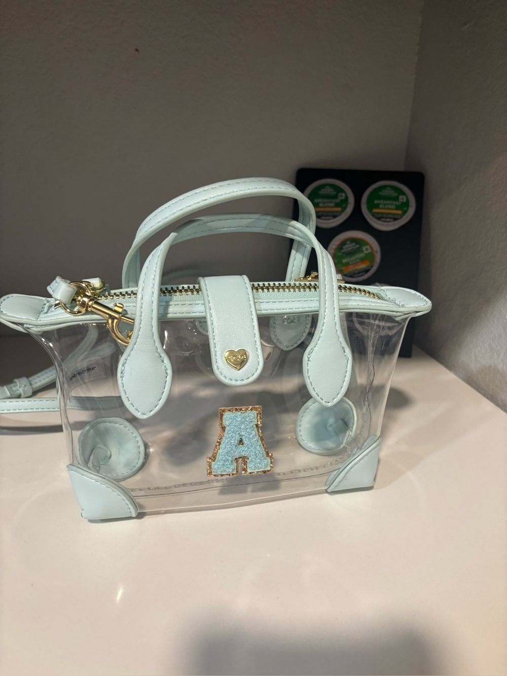 STONEY CLOVER Clear Mini Tote Bag with Light Blue Trim and Gold Accent